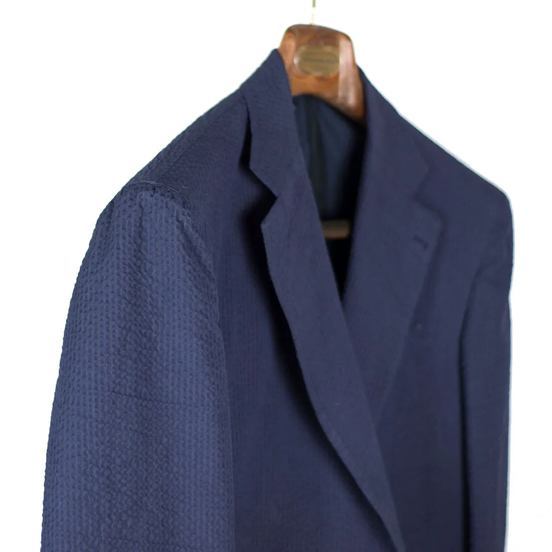 Navy cotton seersucker suit, 240g