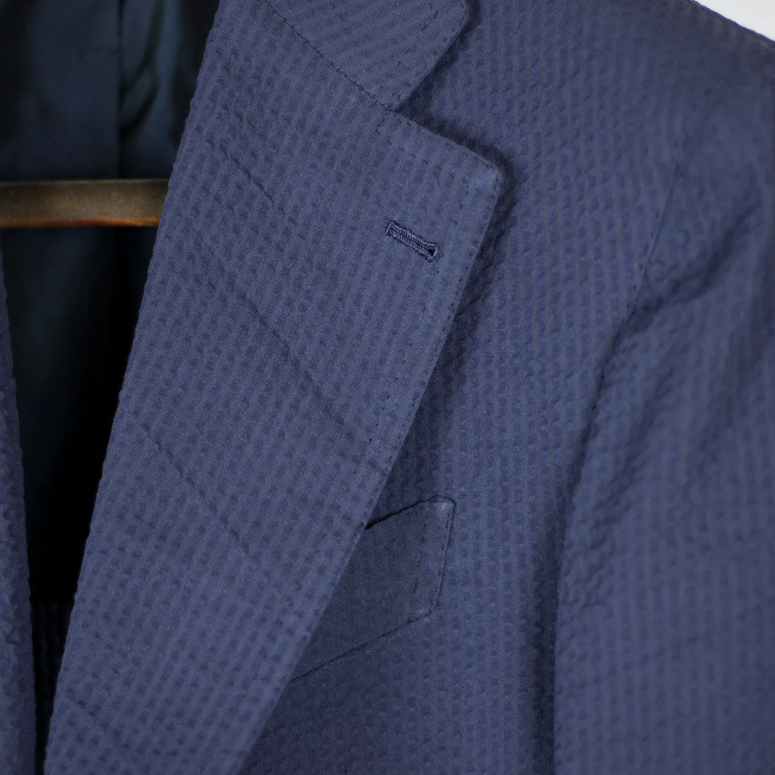 Navy cotton seersucker suit, 240g
