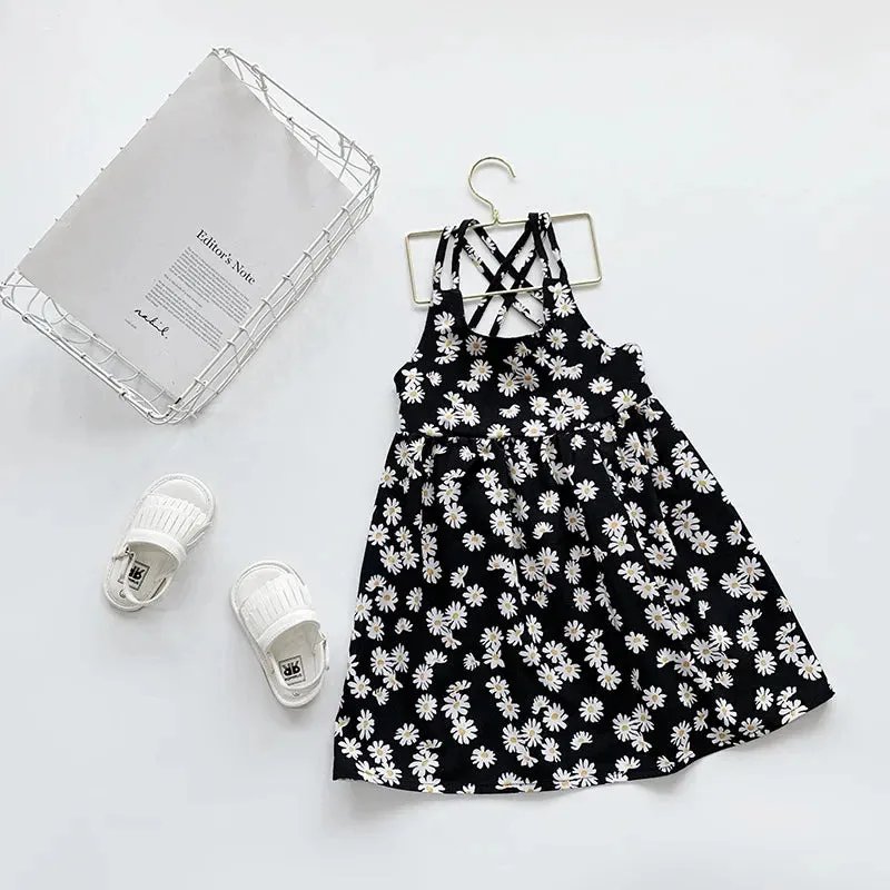 New Children Girls Splicing Daisy Dress Summer Kids Backless Dresses child Costumes Outfits Beach Clothes Baby girls Clothing