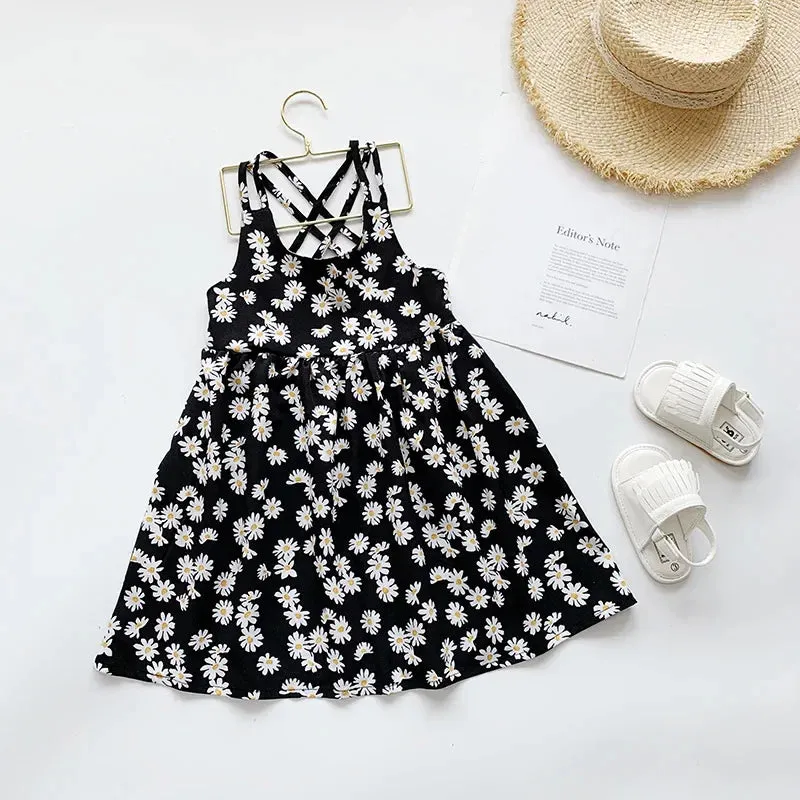 New Children Girls Splicing Daisy Dress Summer Kids Backless Dresses child Costumes Outfits Beach Clothes Baby girls Clothing