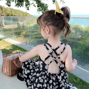 New Children Girls Splicing Daisy Dress Summer Kids Backless Dresses child Costumes Outfits Beach Clothes Baby girls Clothing