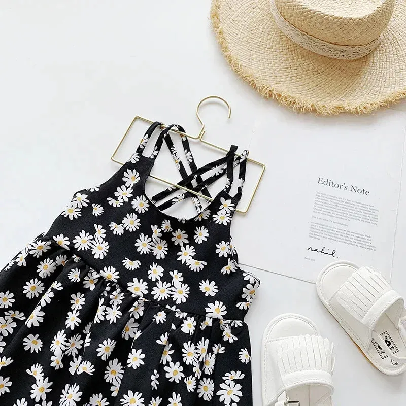 New Children Girls Splicing Daisy Dress Summer Kids Backless Dresses child Costumes Outfits Beach Clothes Baby girls Clothing