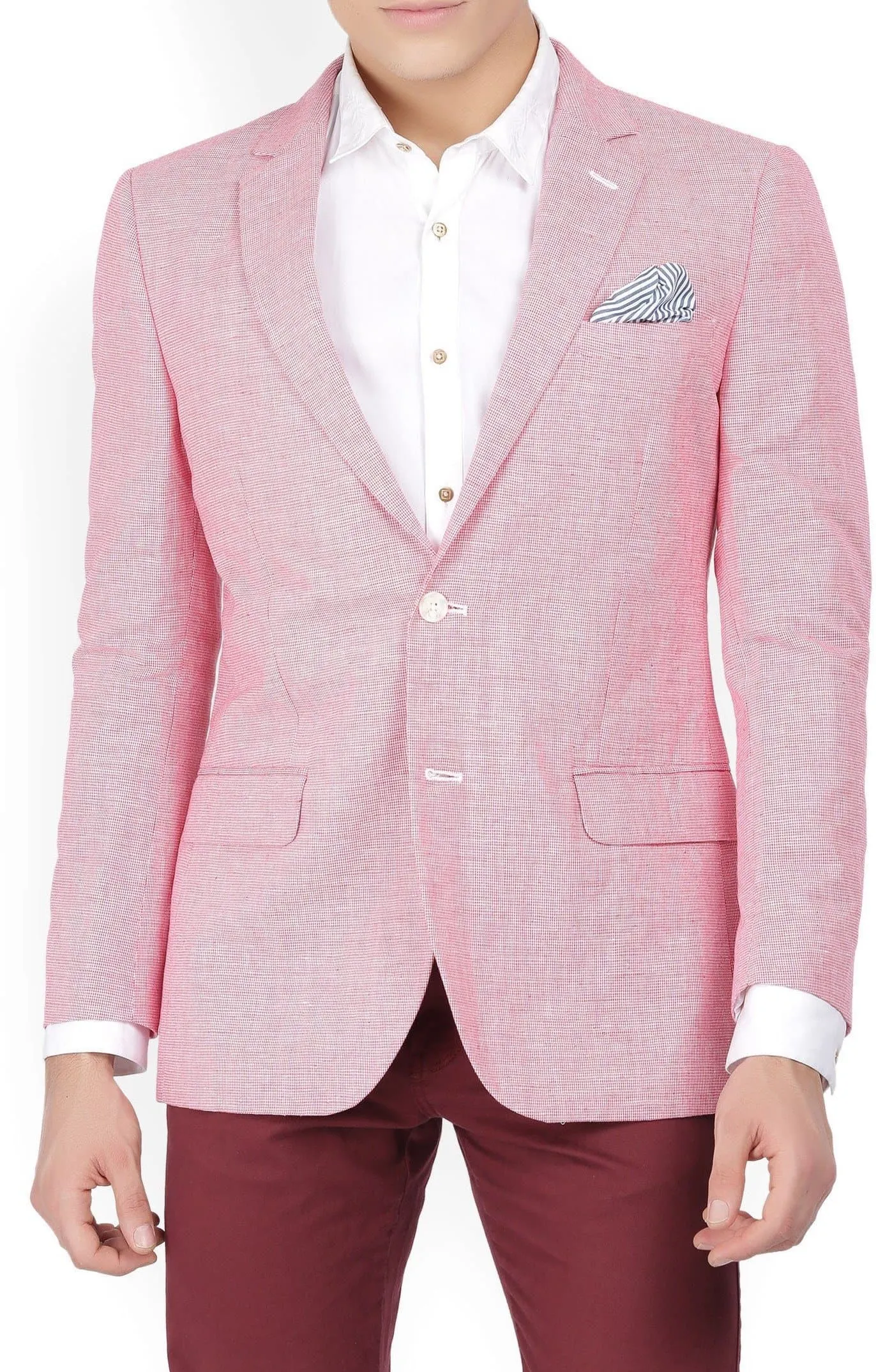 Pink Cotton Self Design Single Breasted Blazer