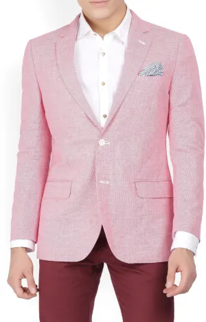 Pink Cotton Self Design Single Breasted Blazer