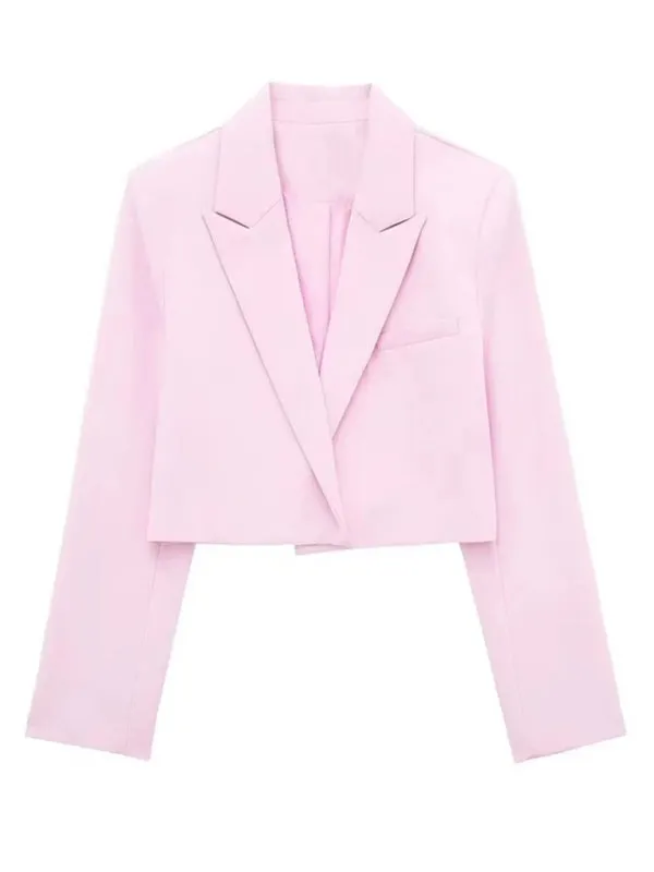 Pink Notch Lapel Crop Jacket for Fashion-Forward Outfits
