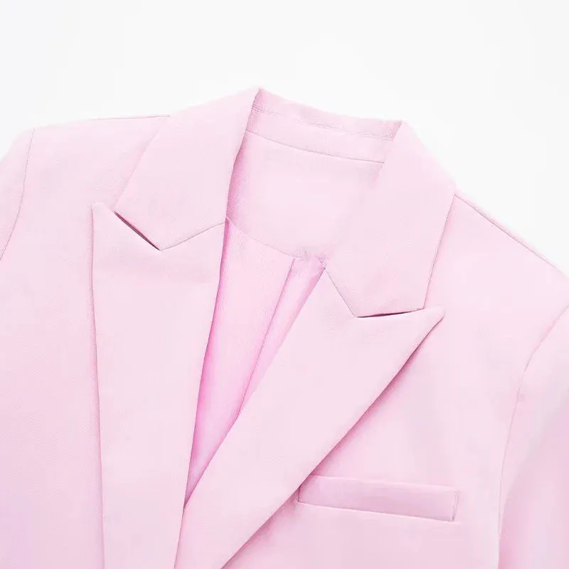 Pink Notch Lapel Crop Jacket for Fashion-Forward Outfits