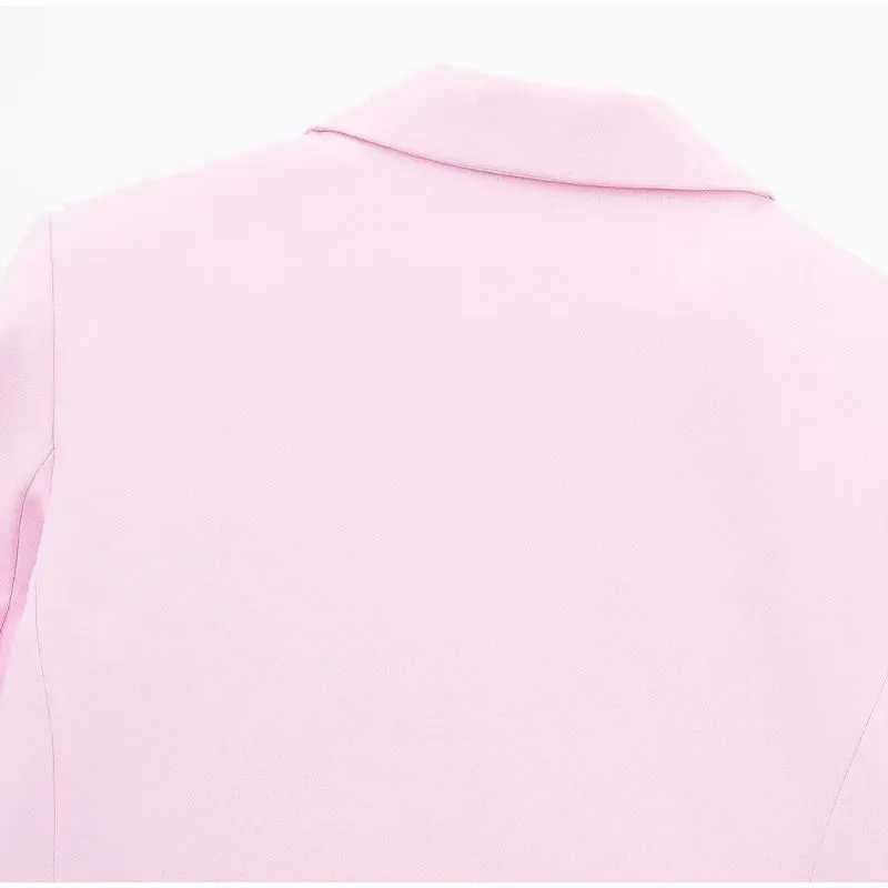 Pink Notch Lapel Crop Jacket for Fashion-Forward Outfits