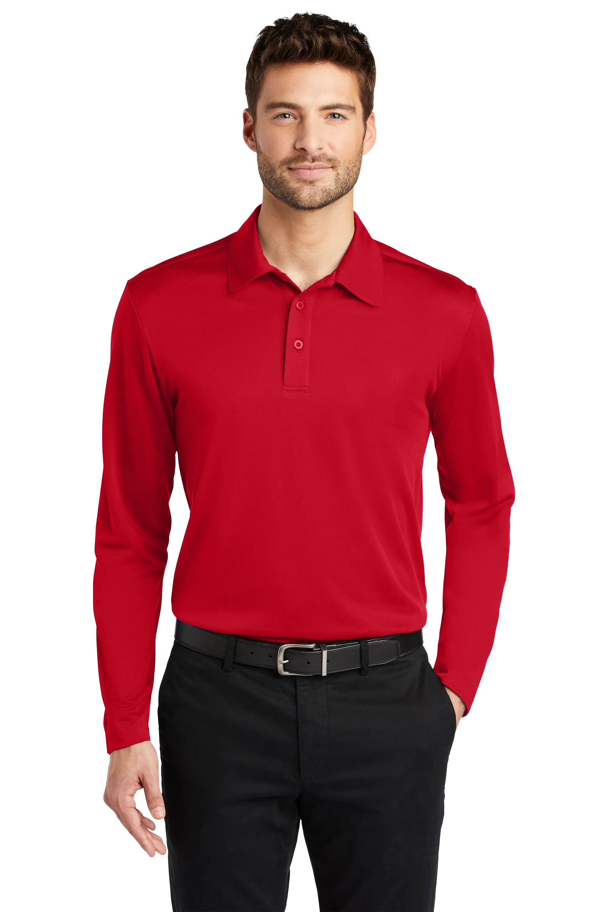 Port Authority® Silk Touch™ Performance Long Sleeve Polo - Red