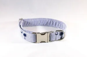 Preppy Navy Blue Palmetto Palm Tree Seersucker Dog Collar