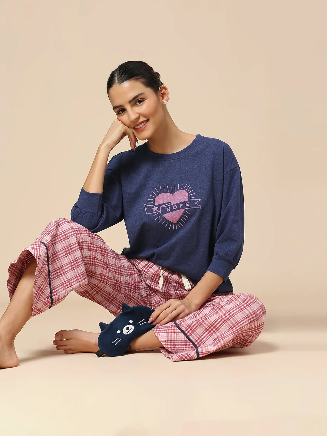 PRINTED JERSEY TEE & SEERSUCKER PJ'S NIGHTSUIT SET