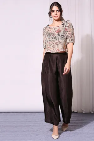 Printed Sequin Off-Shoulder Top Paired With Pants