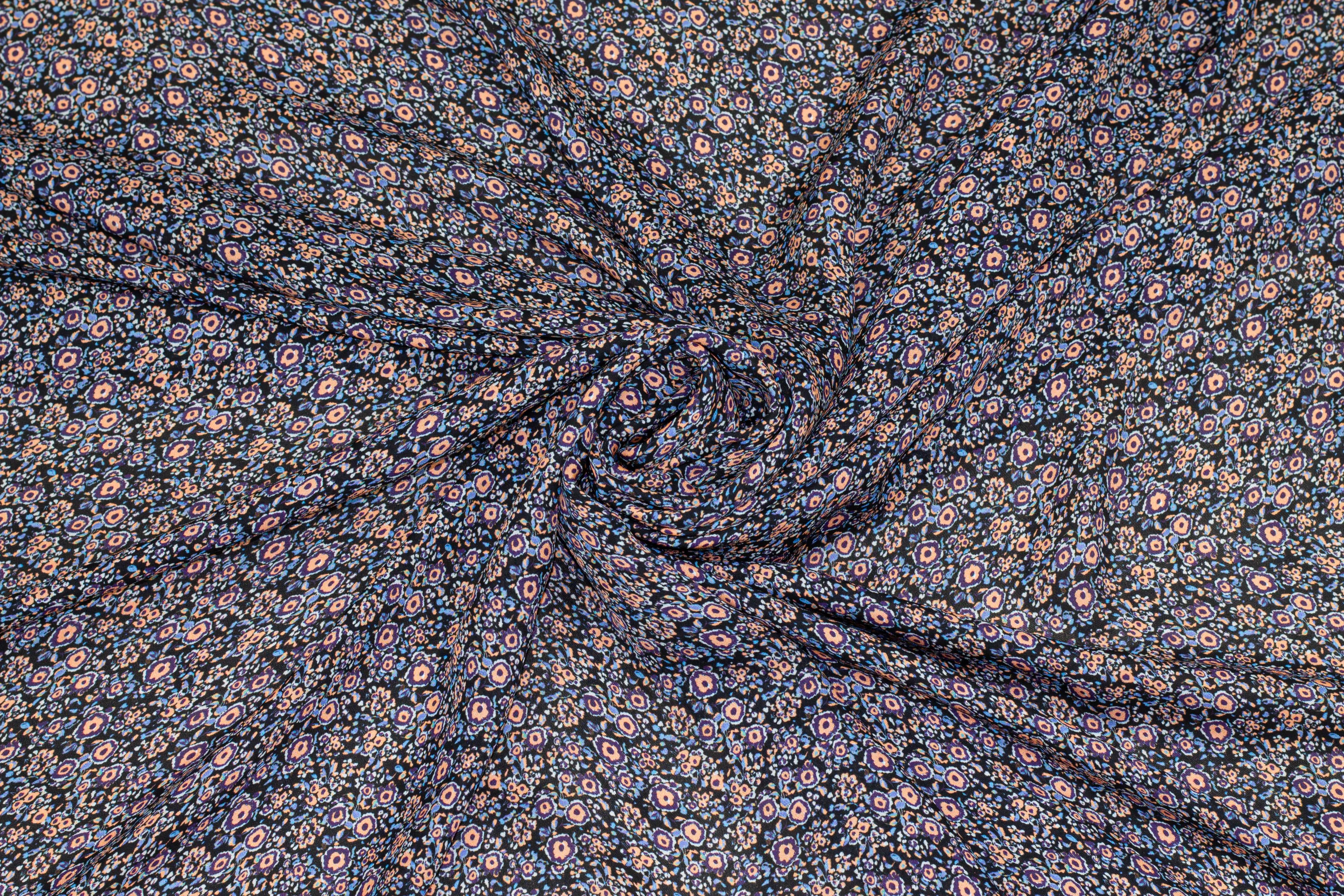 Purple and Peach Ditsy Floral Silk Georgette