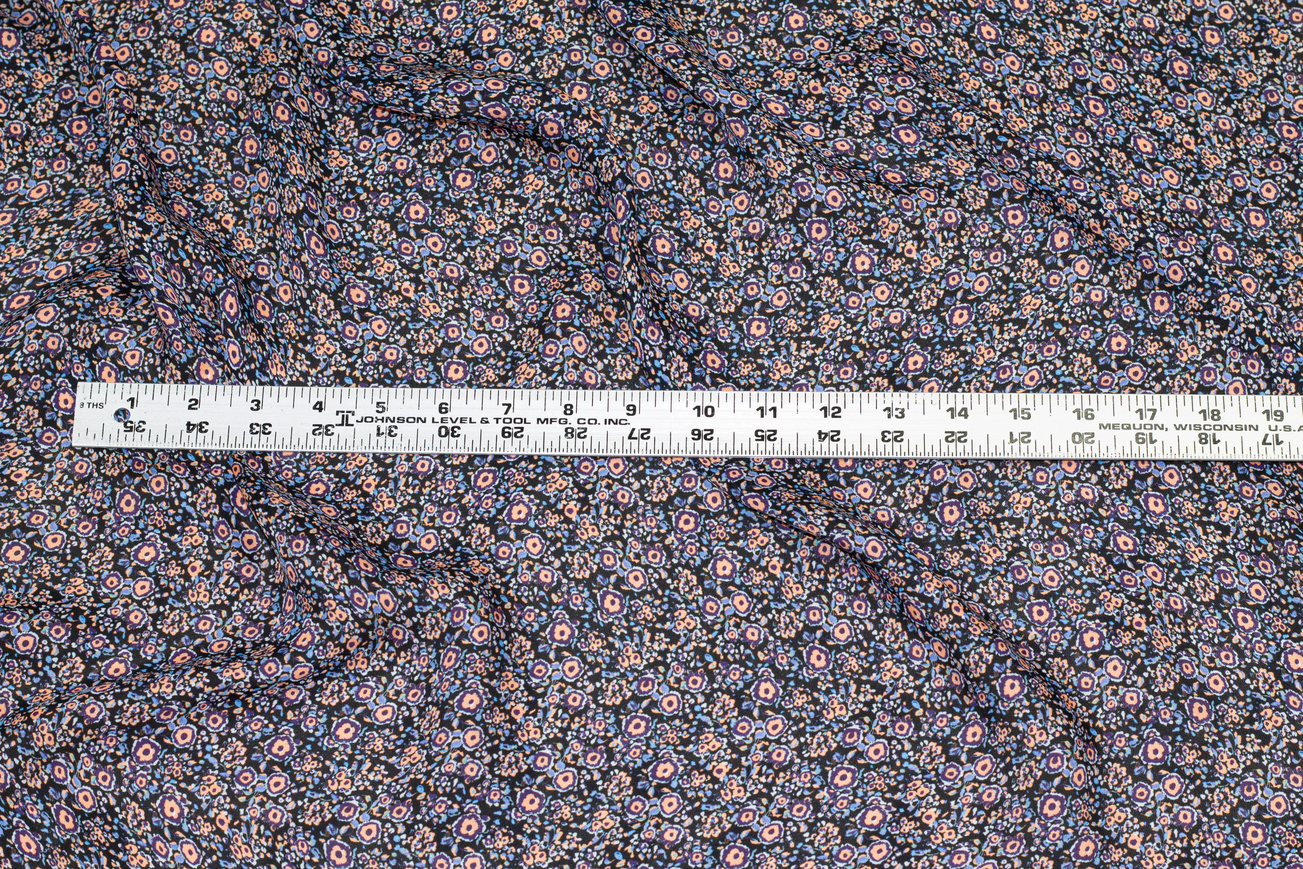 Purple and Peach Ditsy Floral Silk Georgette