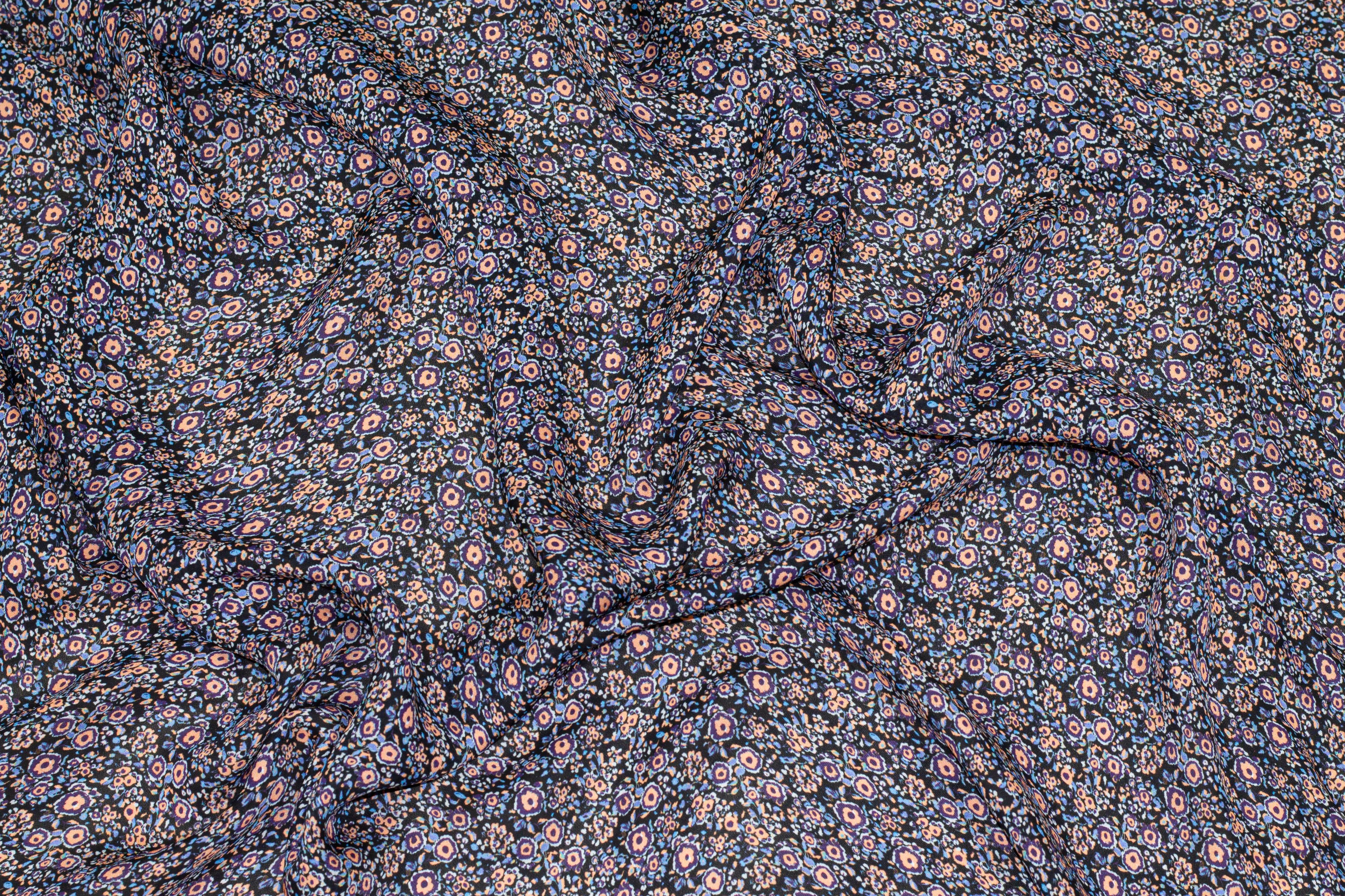 Purple and Peach Ditsy Floral Silk Georgette