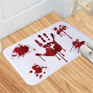 "Anti-Slip Absorbent Polyester Halloween Blood Footprint Door Mat - Perfect for Spooky Entrances and Bathrooms"