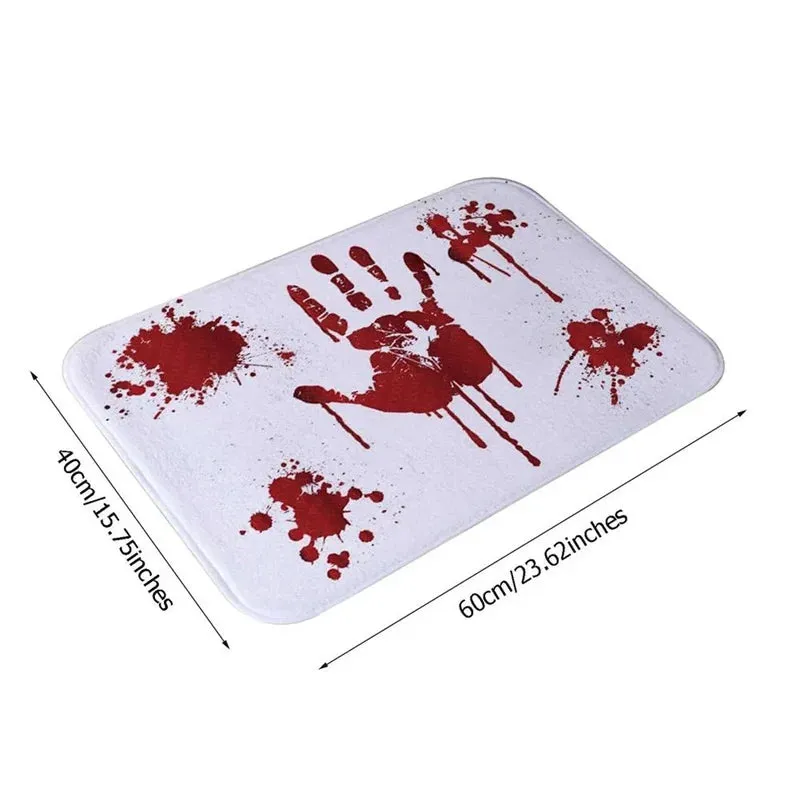 "Anti-Slip Absorbent Polyester Halloween Blood Footprint Door Mat - Perfect for Spooky Entrances and Bathrooms"