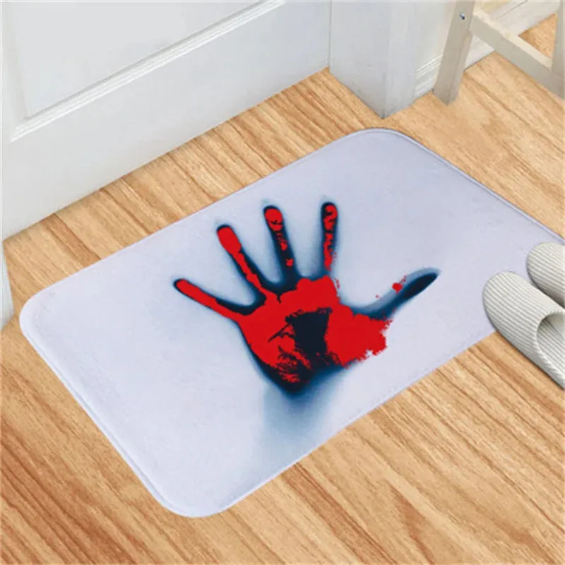 "Anti-Slip Absorbent Polyester Halloween Blood Footprint Door Mat - Perfect for Spooky Entrances and Bathrooms"