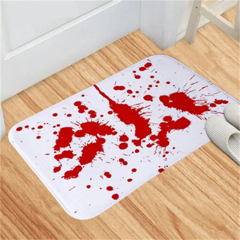 "Anti-Slip Absorbent Polyester Halloween Blood Footprint Door Mat - Perfect for Spooky Entrances and Bathrooms"