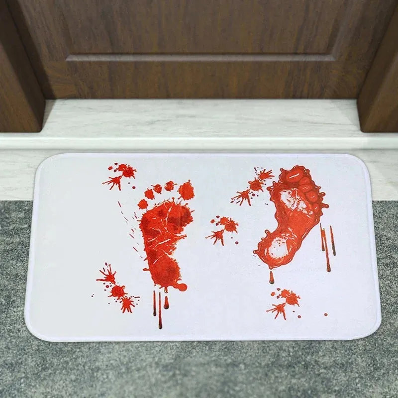 "Anti-Slip Absorbent Polyester Halloween Blood Footprint Door Mat - Perfect for Spooky Entrances and Bathrooms"