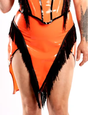 "Carmen" High-waisted Latex Skirt with Fringe