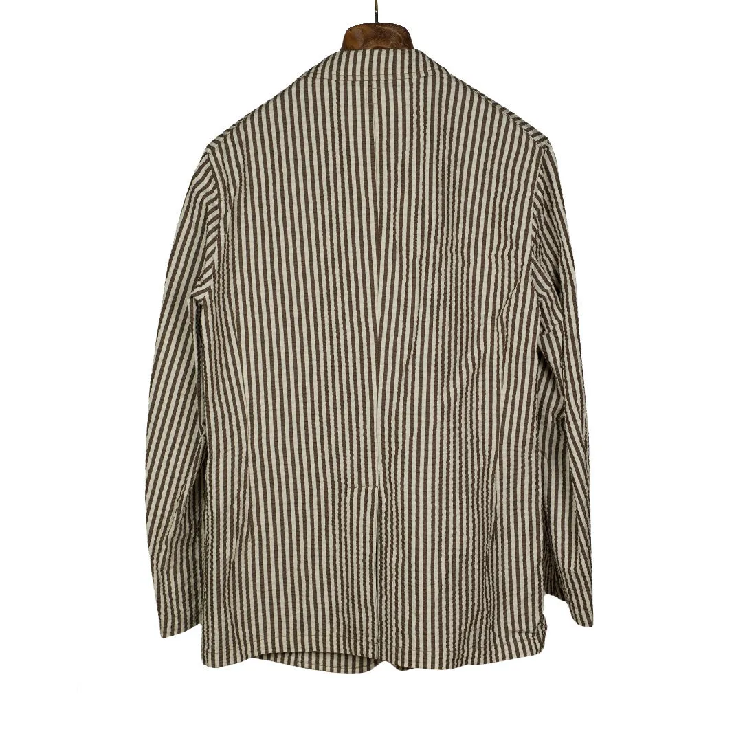 "Fieldwrap jacket" in brown and ivory cotton/silk seersucker (separates)