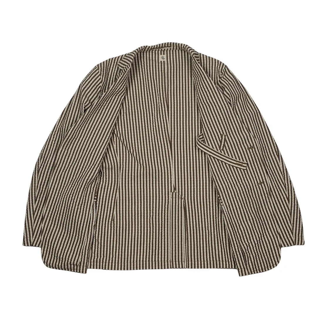"Fieldwrap jacket" in brown and ivory cotton/silk seersucker (separates)