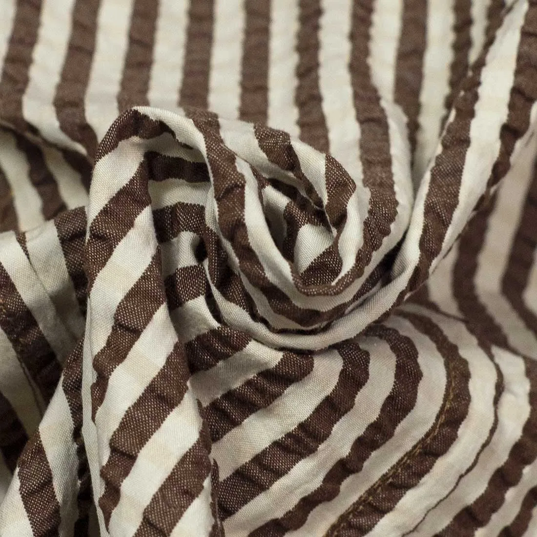 "Fieldwrap jacket" in brown and ivory cotton/silk seersucker (separates)