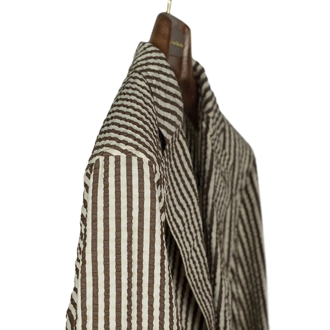 "Fieldwrap jacket" in brown and ivory cotton/silk seersucker (separates)