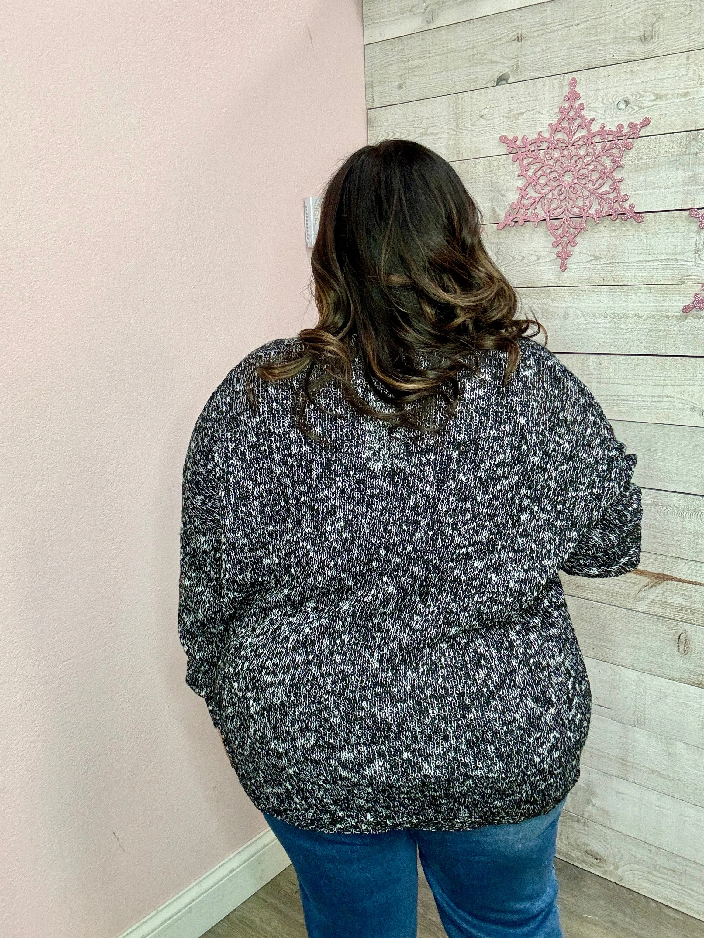 "Wintery Dreams" Marled Sweater Cardigan- Black