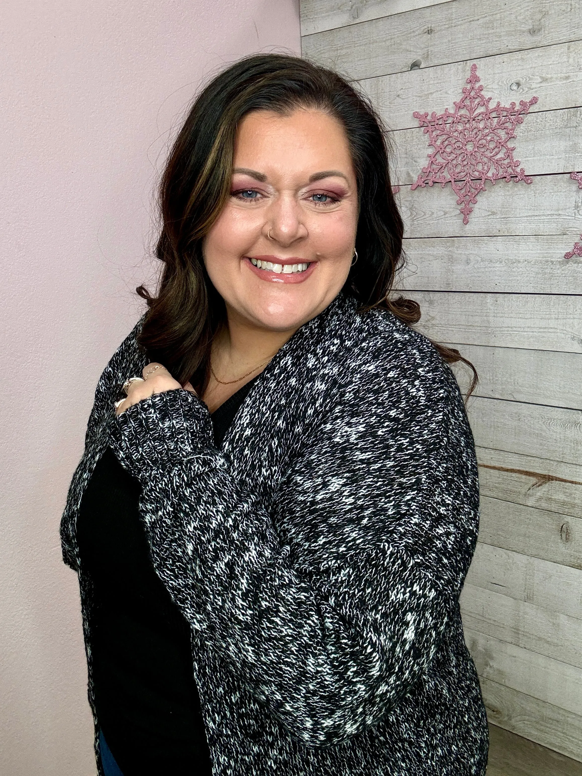 "Wintery Dreams" Marled Sweater Cardigan- Black