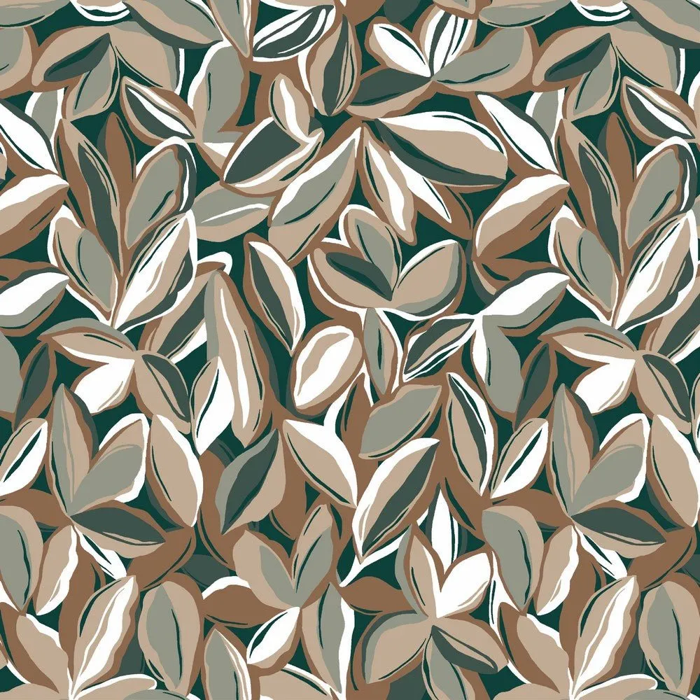 Ramie Linen Print - Leaves (Khaki)