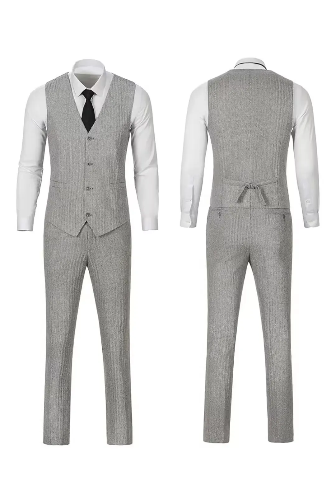 Retro Tweed Herringbone Slim Fit Notch Lapel Tuxedos Set Prom 3 Piece Men's Suit