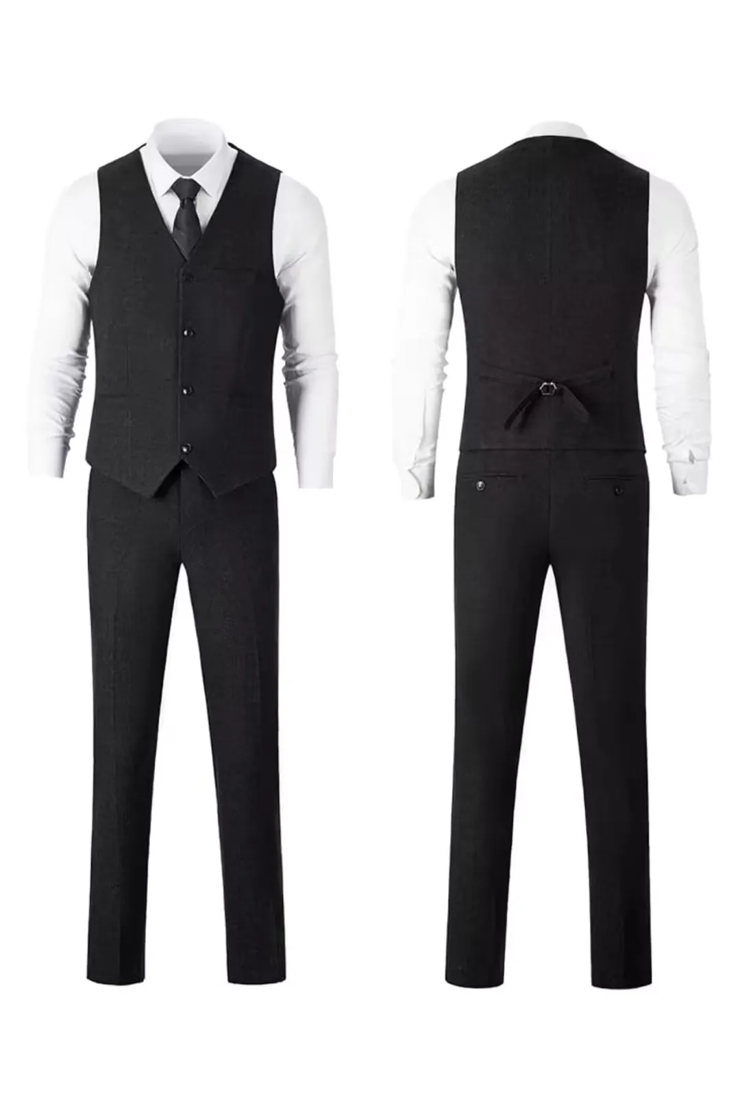 Retro Tweed Herringbone Slim Fit Notch Lapel Tuxedos Set Prom 3 Piece Men's Suit