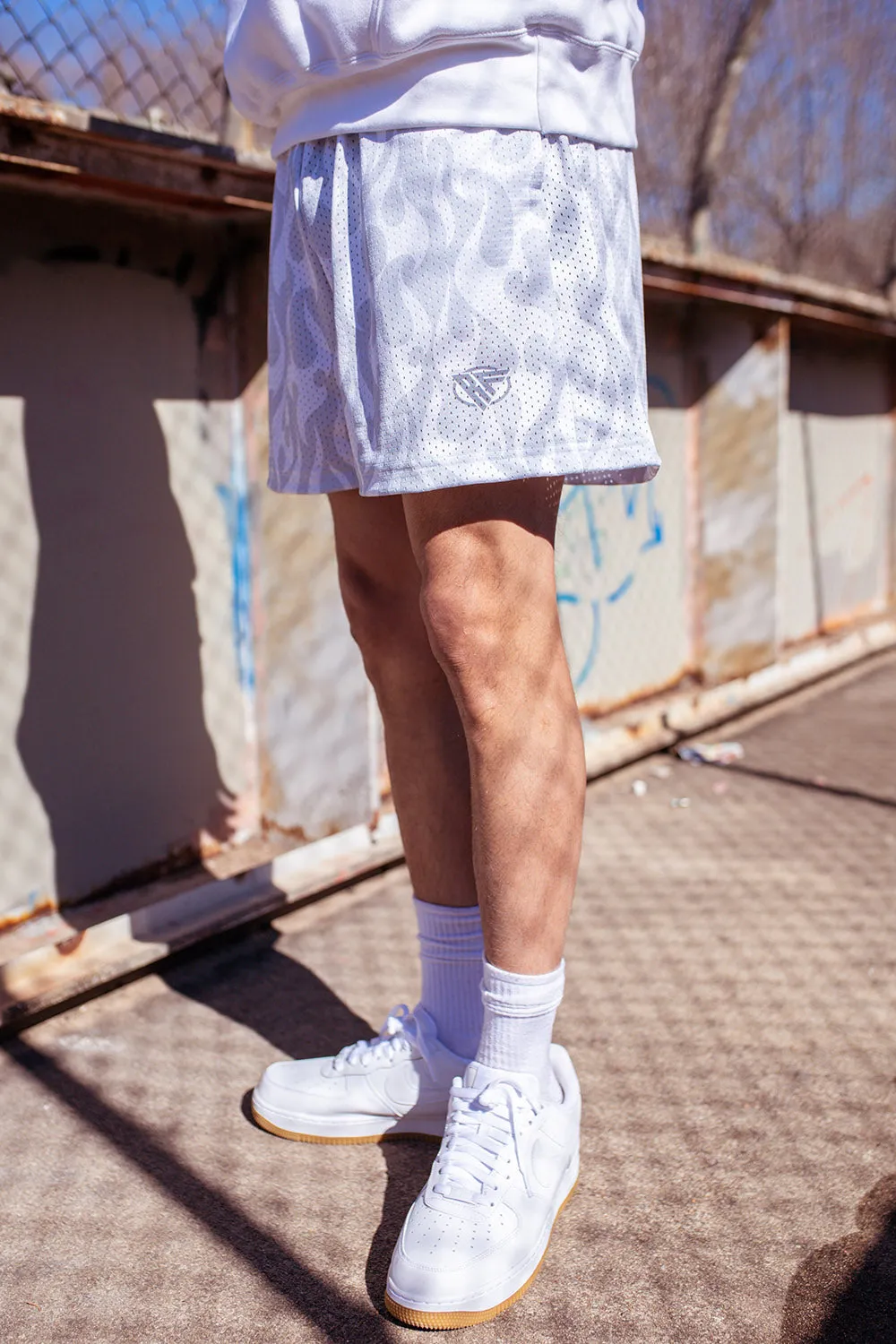 RF Mesh Flame Shorts - White/Grey