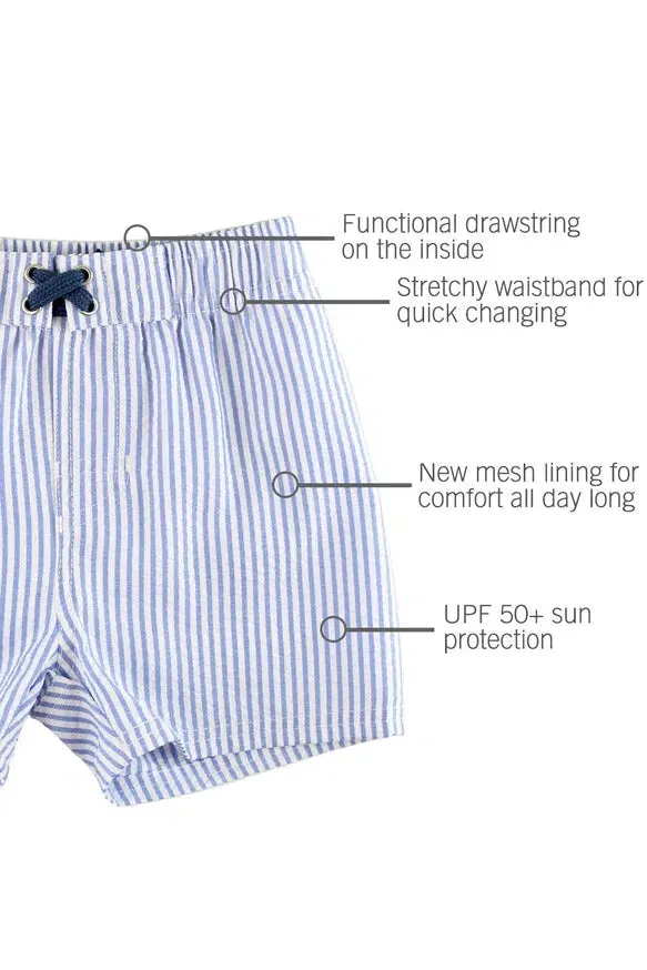 Ruffle Butts - Periwinkle Blue Seersucker Swim Trunks