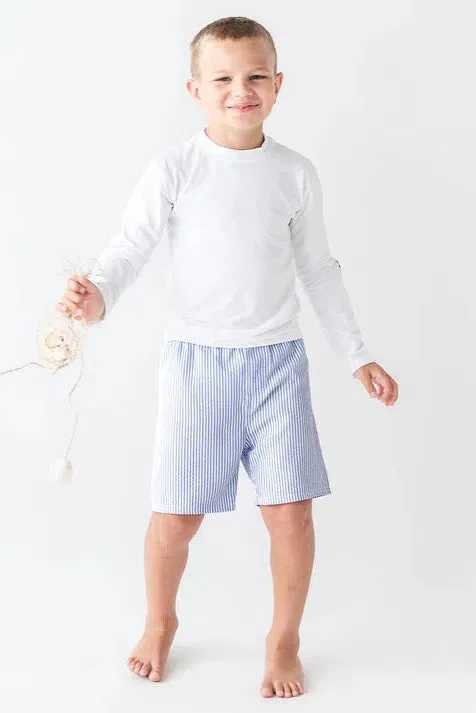 Ruffle Butts - Periwinkle Blue Seersucker Swim Trunks
