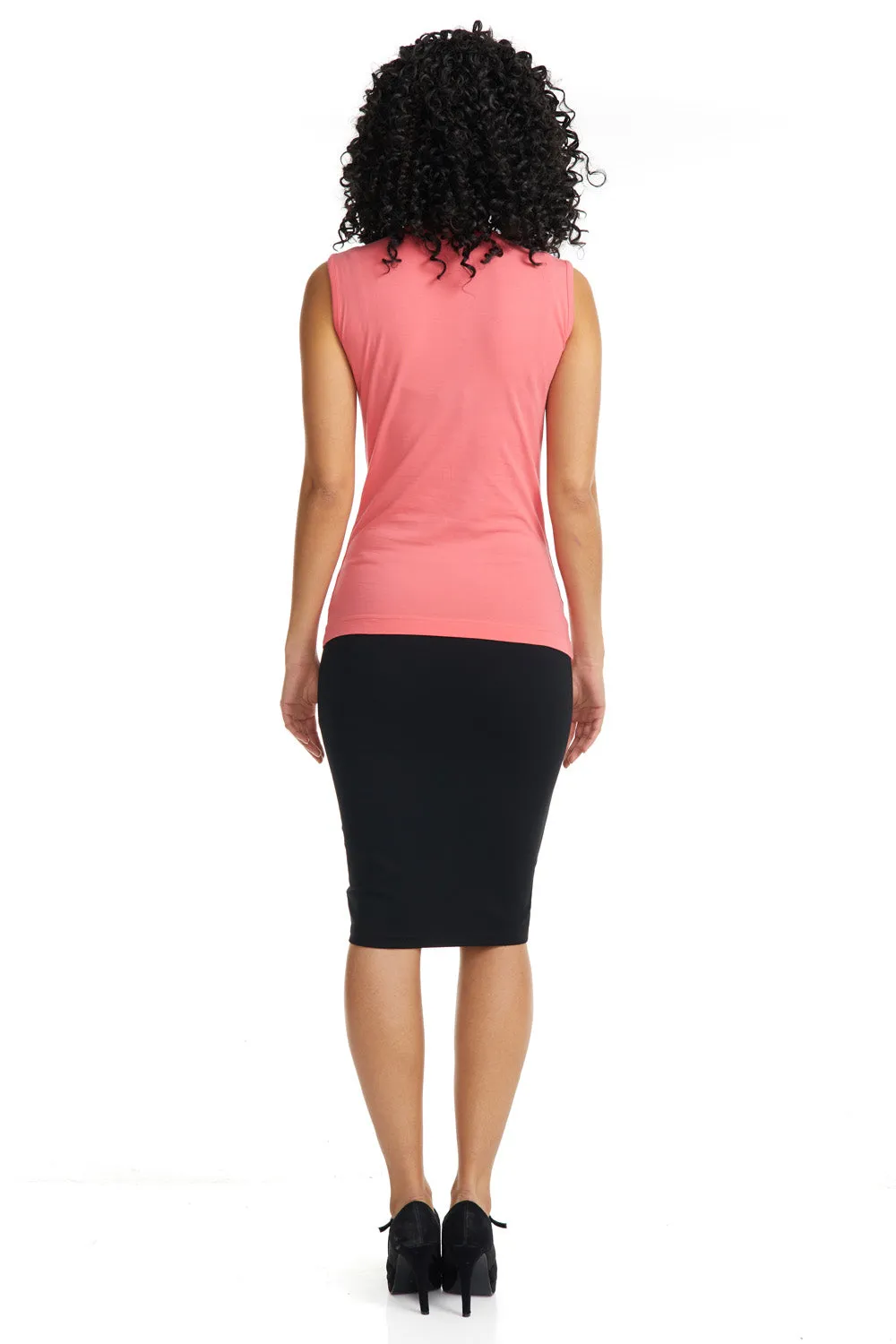 Salmon Pink Sleeveless Crewneck T-Shirt for Women