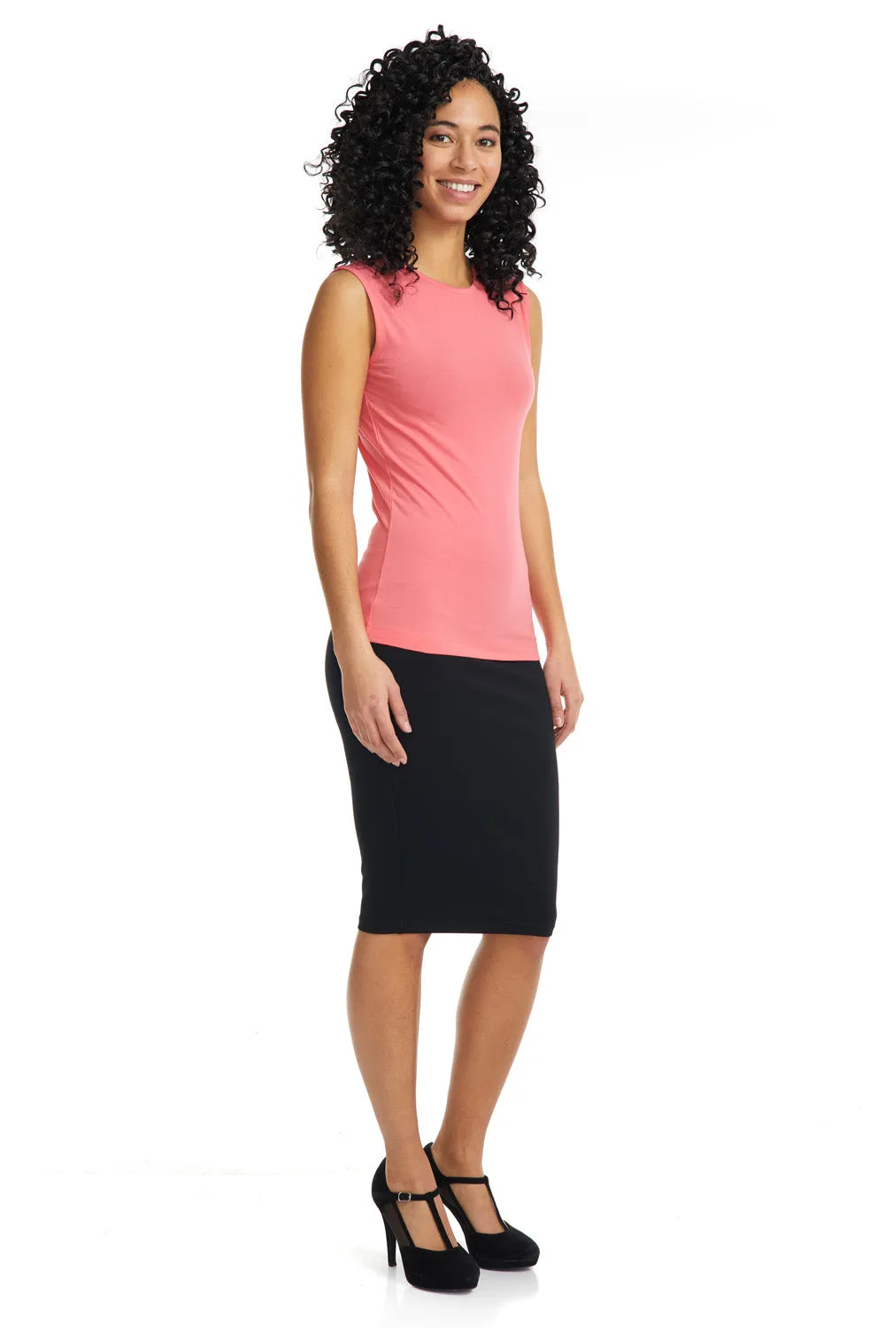 Salmon Pink Sleeveless Crewneck T-Shirt for Women
