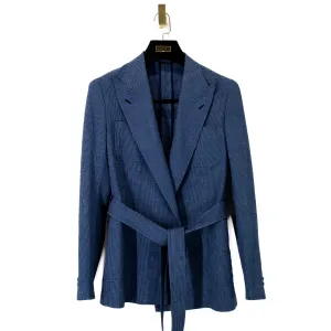 Santorini Blue “Benton Peak Lapels” Belted Seersucker Suit