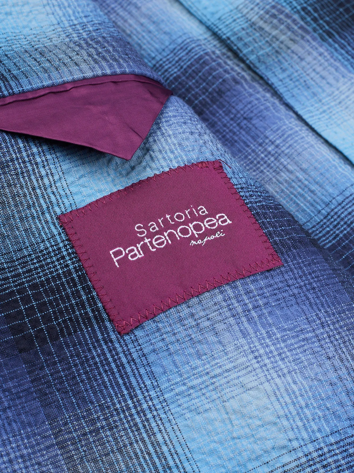 SARTORIA PARTENOPEA Blue Plaid Seersucker Cotton Jacket EU 50 NEW US 40 Current Model