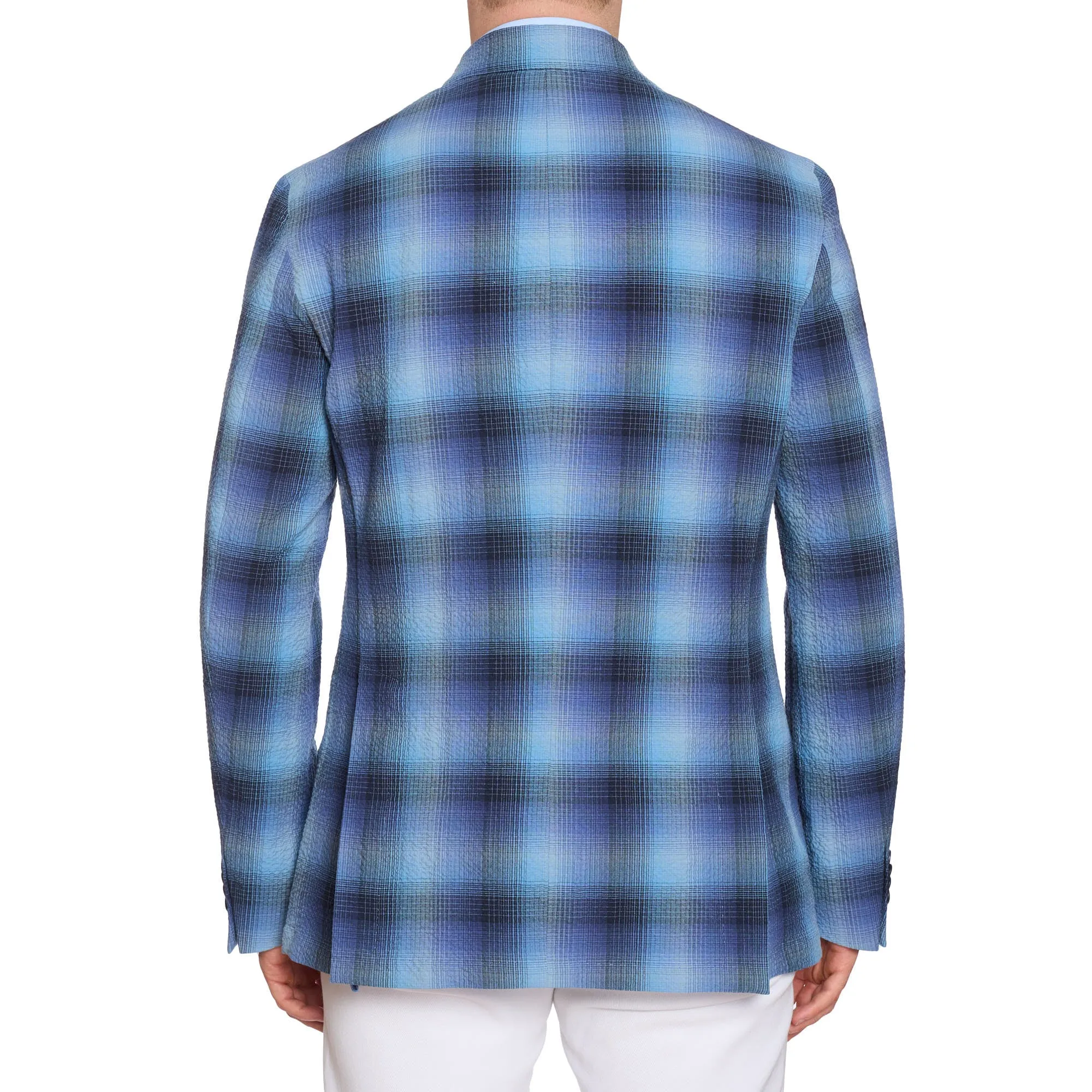 SARTORIA PARTENOPEA Blue Plaid Seersucker Cotton Jacket EU 50 NEW US 40 Current Model
