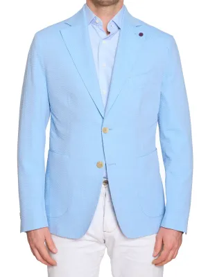SARTORIA PARTENOPEA Blue Seersucker Cotton Jacket EU 52 NEW US 42 Current Model