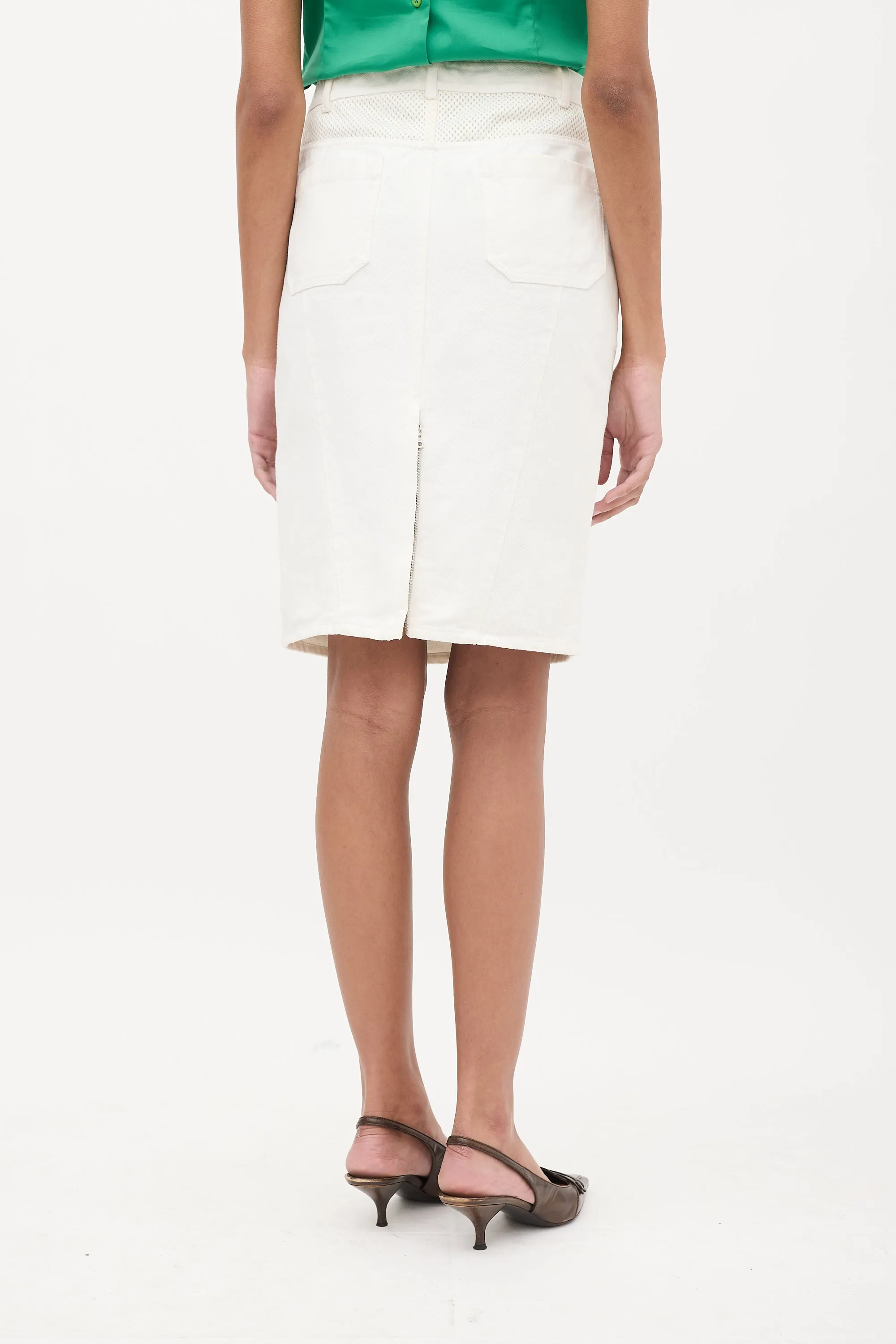 Sport White Denim Midi Skirt