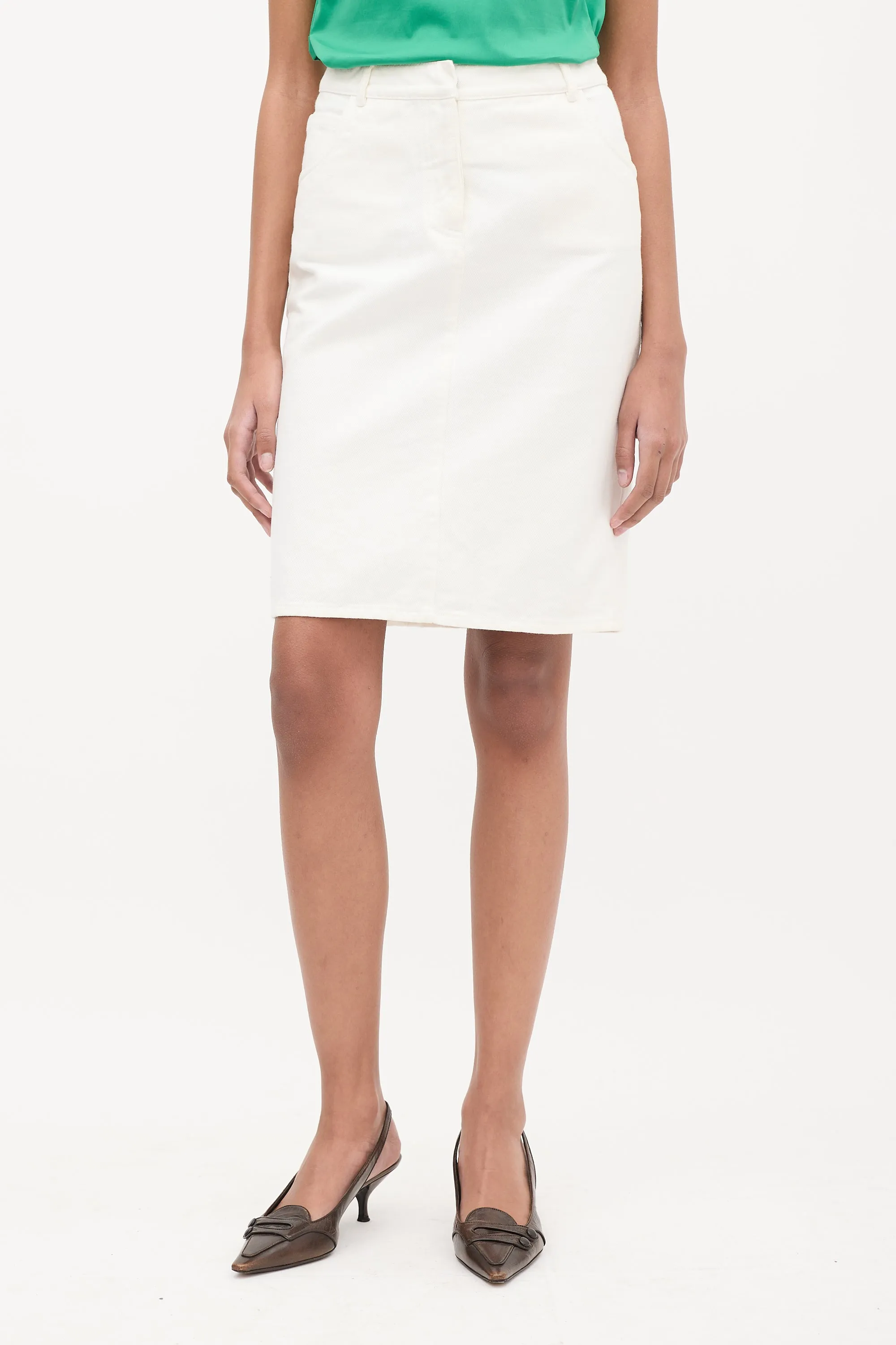 Sport White Denim Midi Skirt