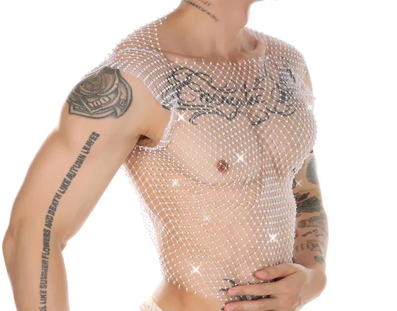 Suit of Glitter Fishnet Tank Top   Short
