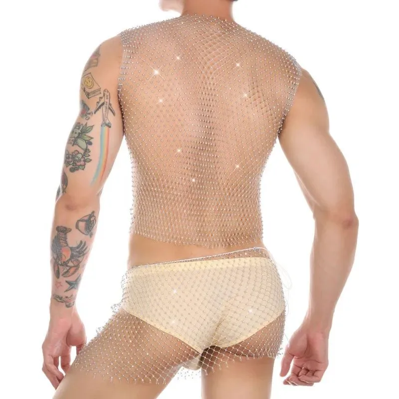 Suit of Glitter Fishnet Tank Top   Short