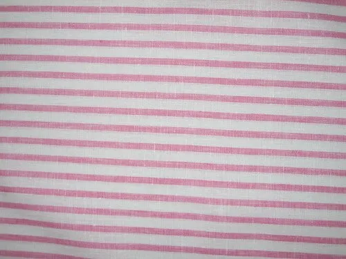 Superb Quality Linen Club White with baby pink horizontal stripes Fabric 58" wide [1376]