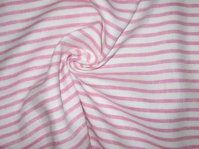 Superb Quality Linen Club White with baby pink horizontal stripes Fabric 58" wide [1376]