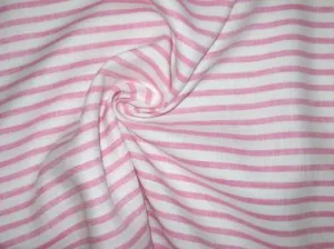 Superb Quality Linen Club White with baby pink horizontal stripes Fabric 58" wide [1376]