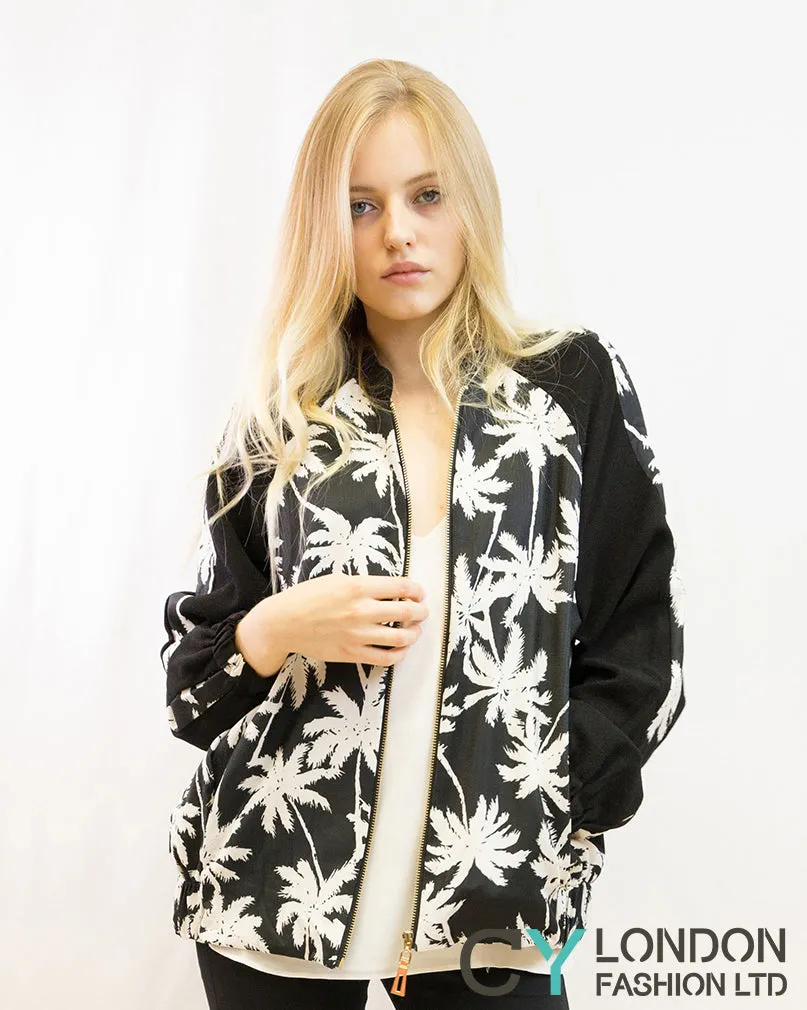 Tree Print Bomber Jacket